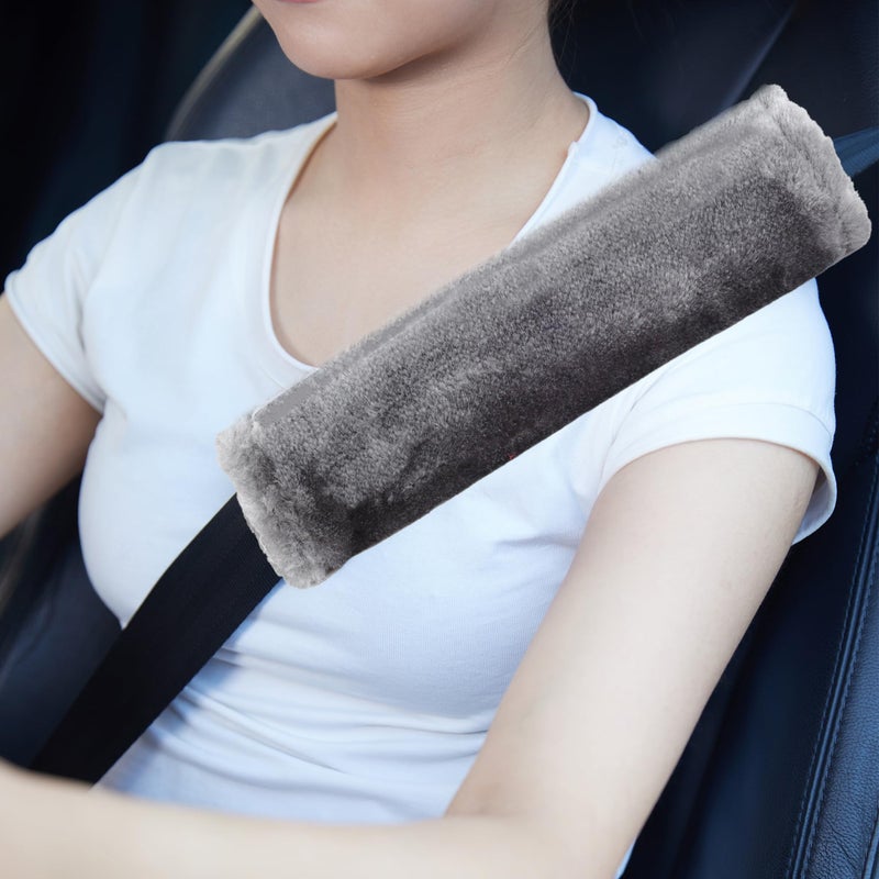 MOONET 2 Packs Car Seatbelt Covers Shoulder Pad for More Comfortable Driving, Universal Seat Belt Cover for Handbag Camera Backpack Straps, Soft Faux Sheepskin Wool Seat Belt Cushion (Gray) - Image 1